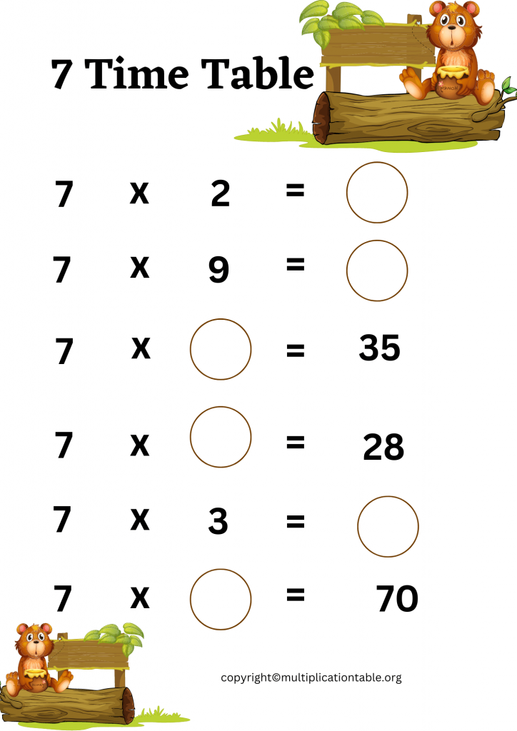Printable 7 Multiplication Table Worksheet