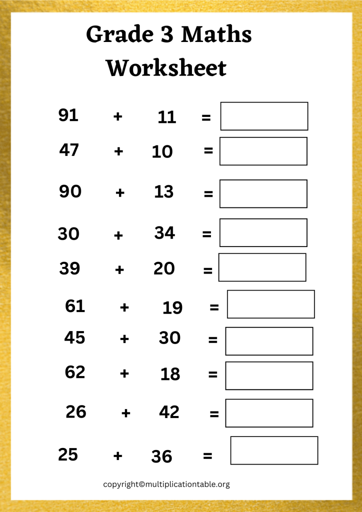 Printable Grade 3 Maths Worksheets PDF