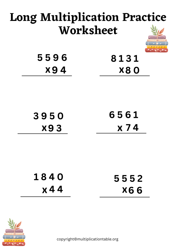Printable Grade 5 Long Multiplication Worksheets