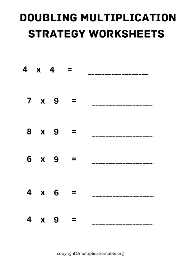 Printable Multiplication Doubling Strategy Worksheet PDF