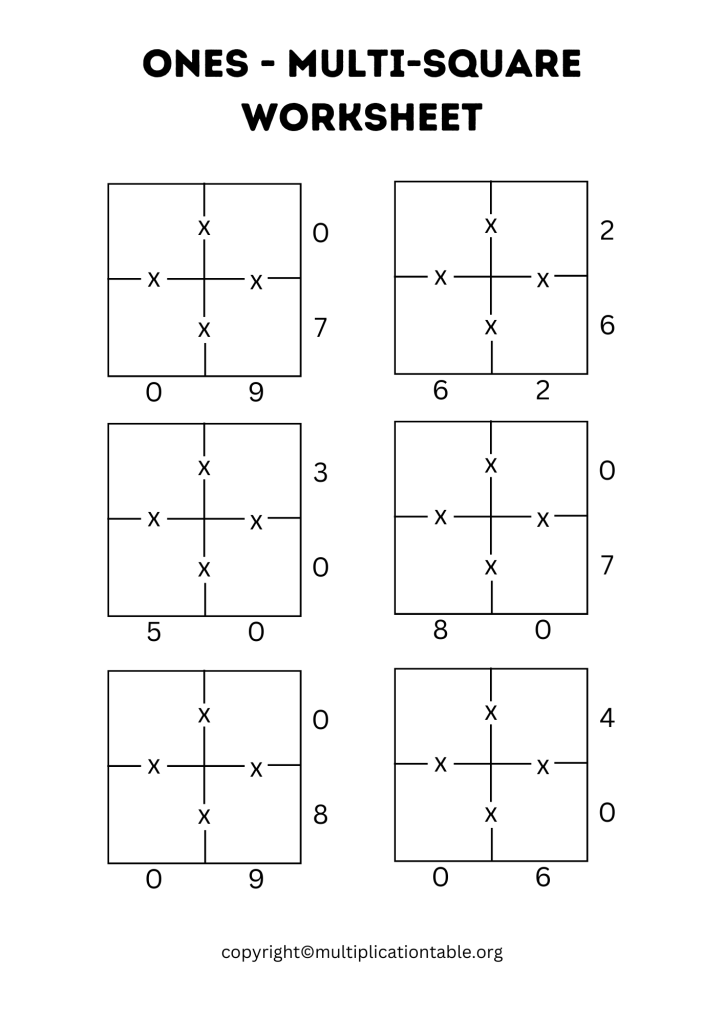 Printable Ones Multi Square Worksheet