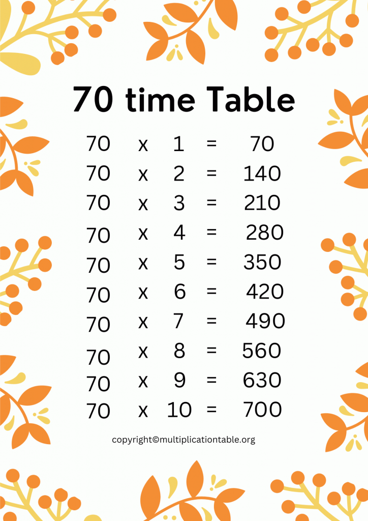 Printable 70 Times Table