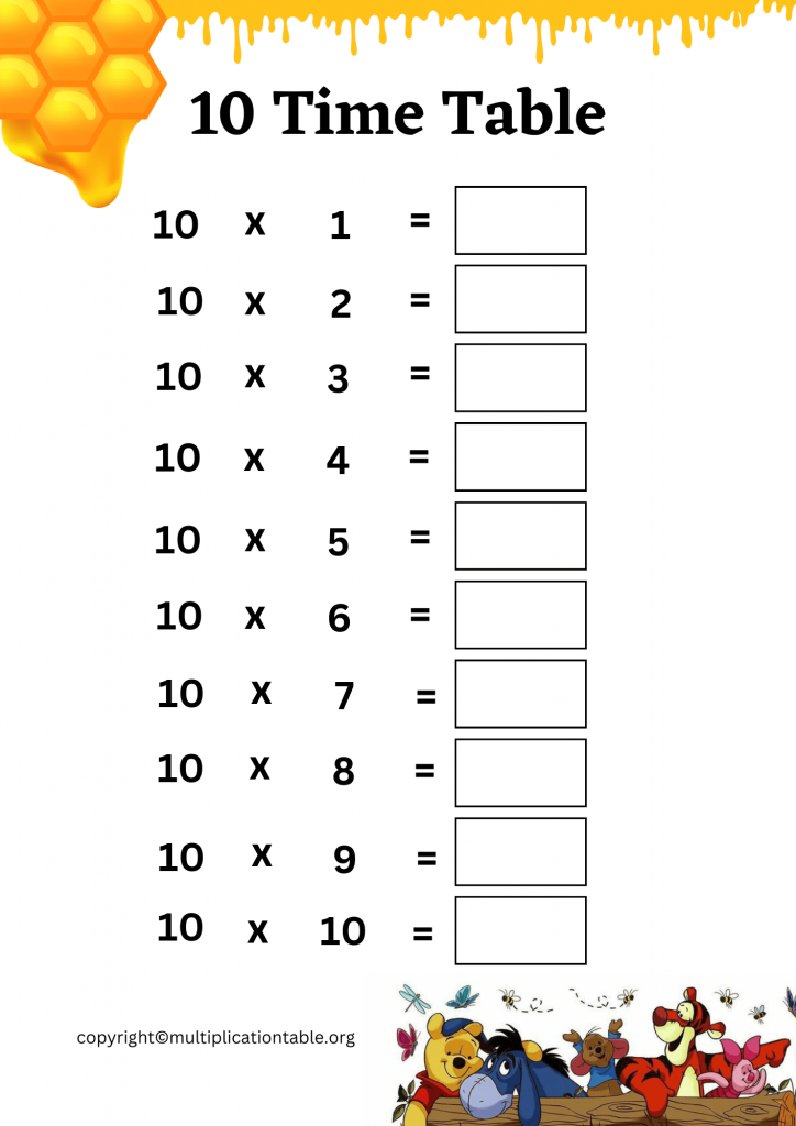 Ten Times Table Worksheet