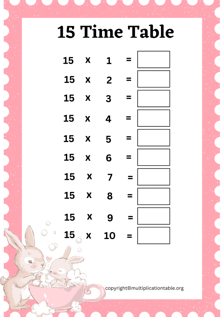 fifteen Times Table Worksheet