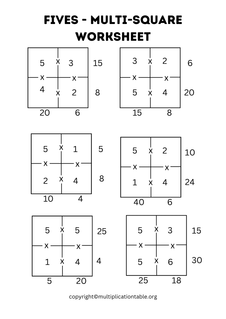 Fives - Multi-Square Worksheet with Answer Key