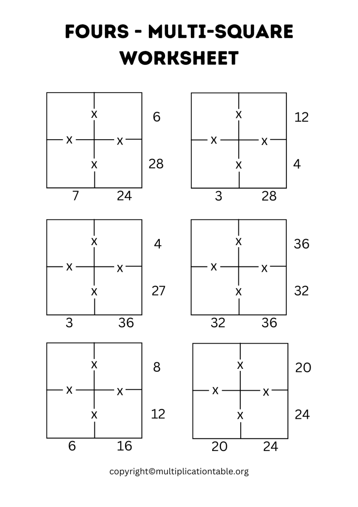 Fours - Multi-Square Worksheet