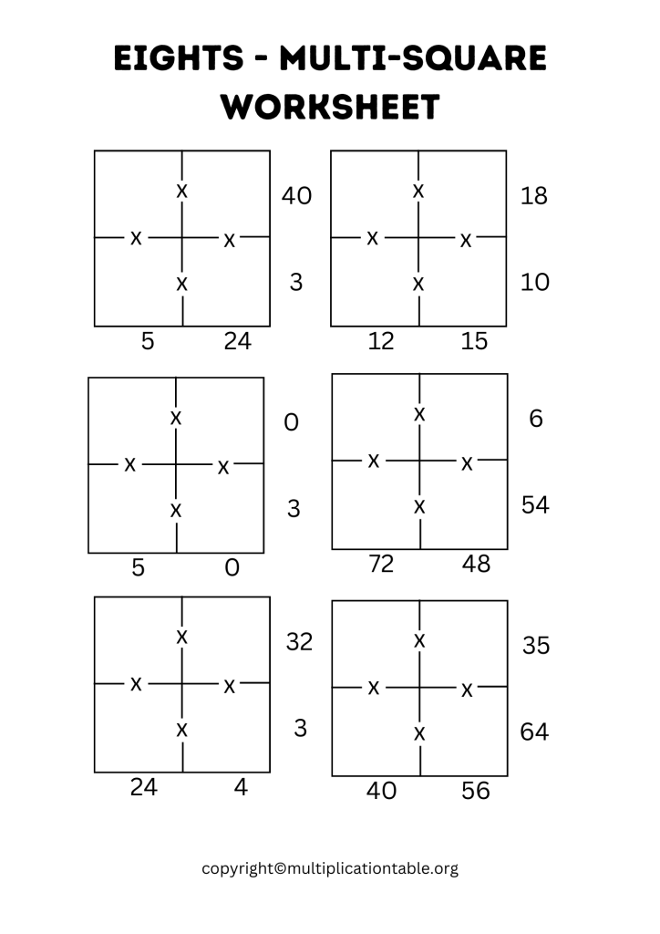 Multi Square Eights Worksheet PDF