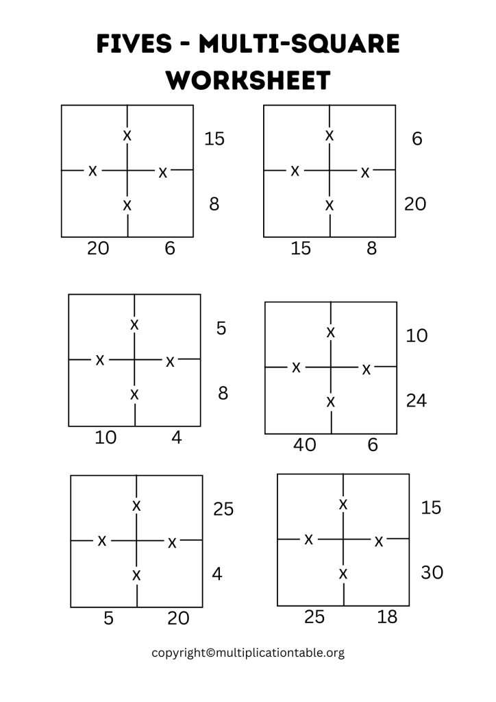 Multi Square Fives Worksheet PDF