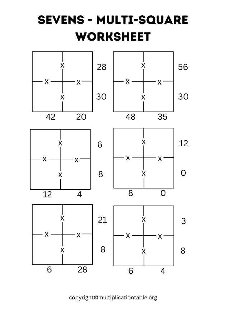Multi Square Sevens Worksheet PDF