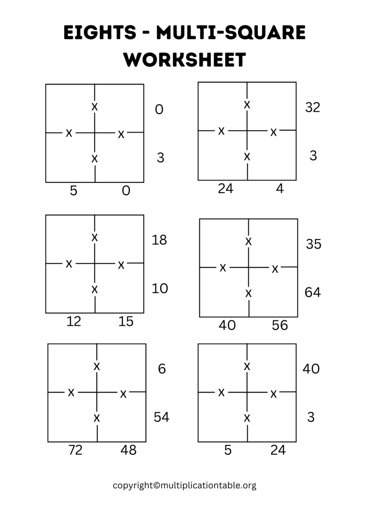 Printable Eights Multi Square Worksheet