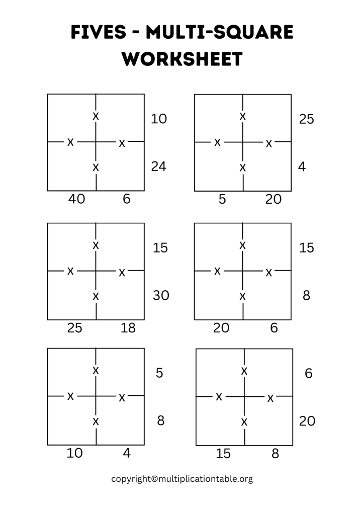 Printable Fives Multi Square Worksheet
