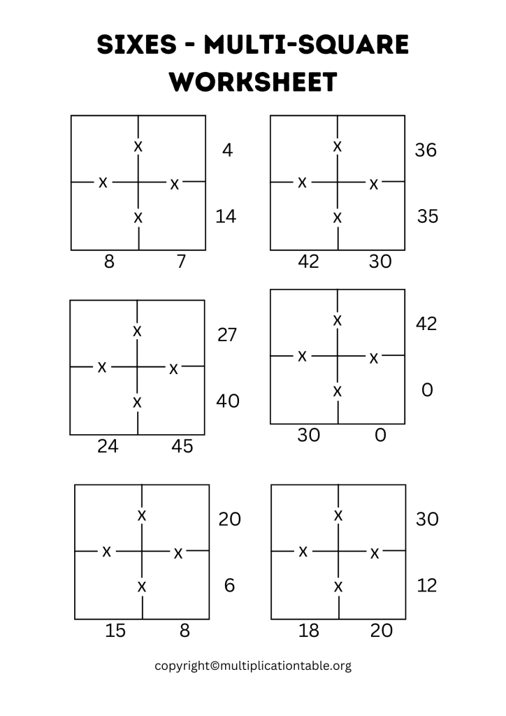 Sixes - Multi-Square Worksheet
