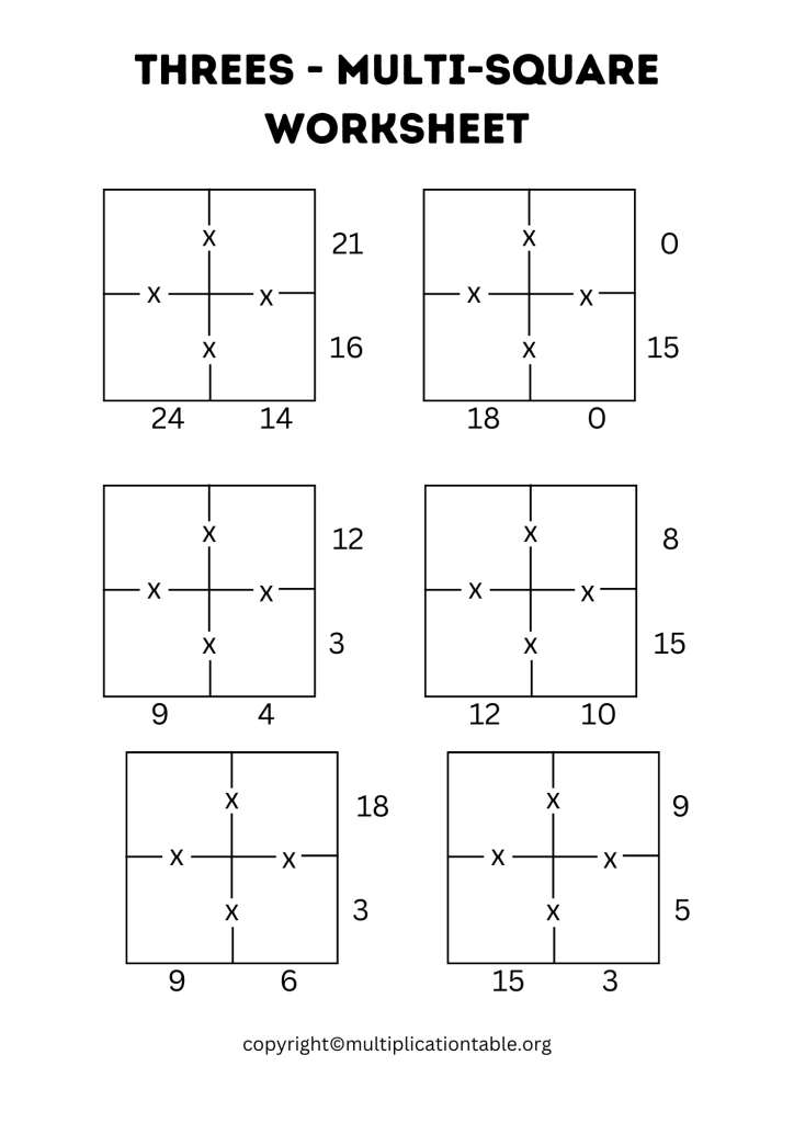 Threes - Multi-Square Worksheet