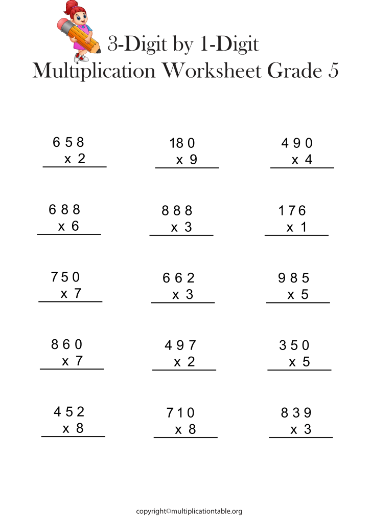 Multipliying 3 Digit by 1 Digit Multiplication Worksheet 2
